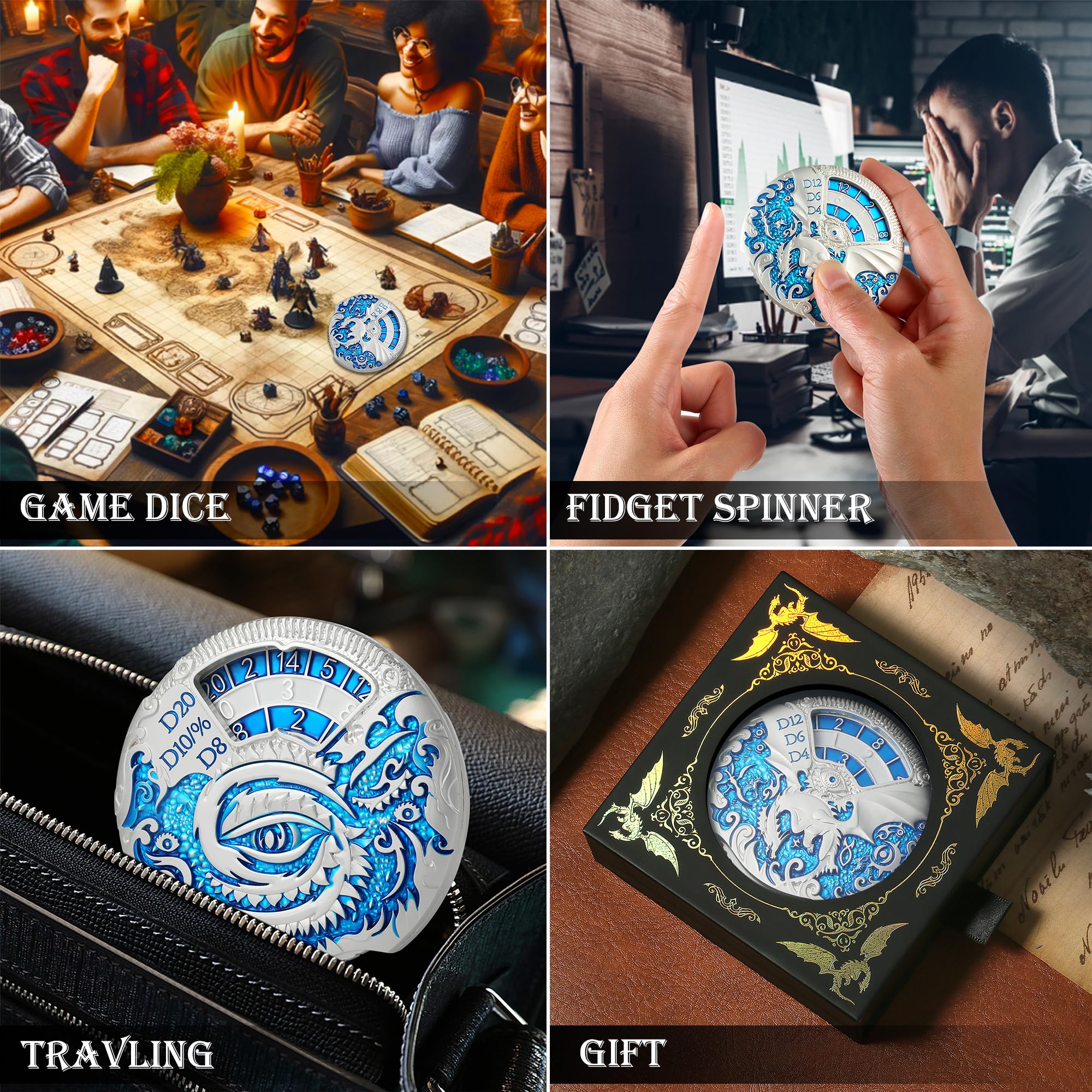 Foto 8 pulgar | Juego De Dados Dndnd Dragon Roulette Spinner D&d 7 En 1 De Metal Plateado - Venta Internacional.