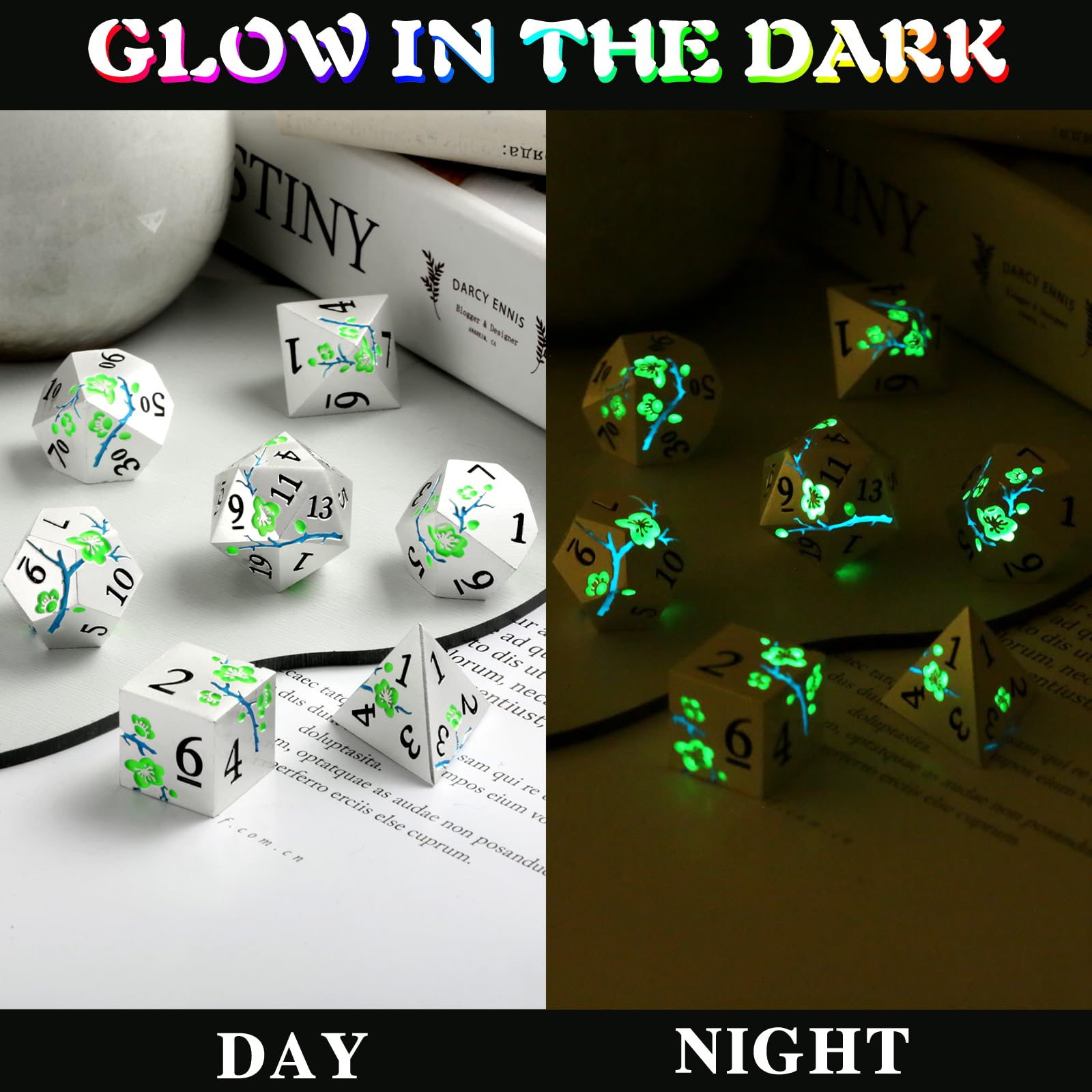 Foto 4 pulgar | Set De Dados Dndnd Que Brilla En Verde Oscuro Con Funda Metálica De 150 Ml - Venta Internacional.