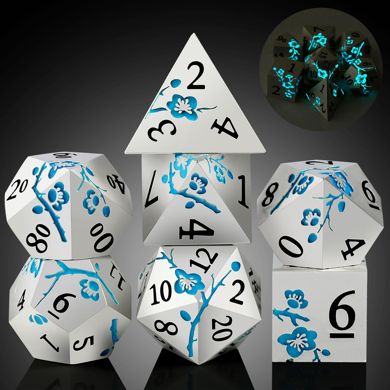 Foto 1 | Set De Dados Dndnd Glow In The Dark Blue Con Funda Metálica, 7 Unidades - Venta Internacional.