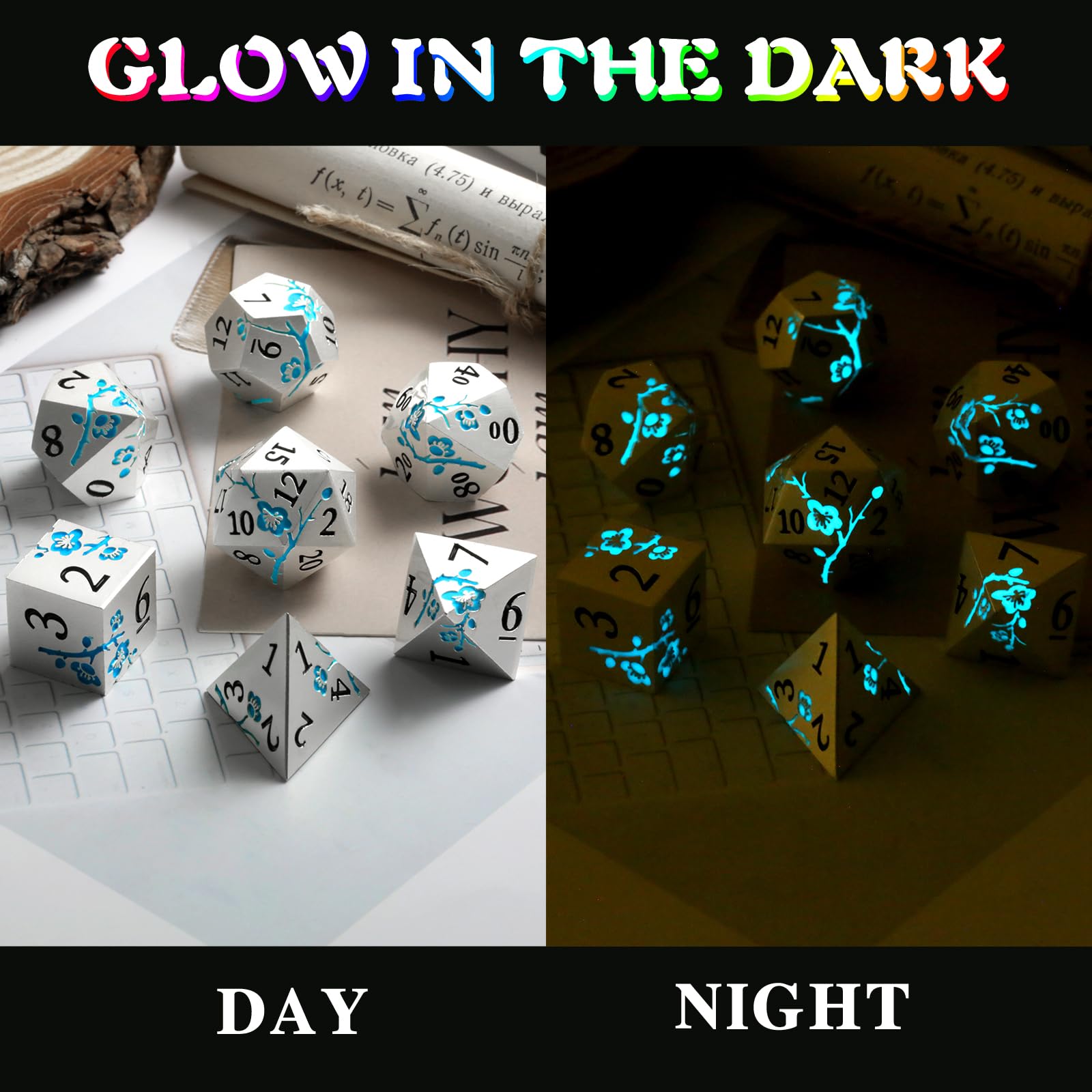 Foto 4 pulgar | Set De Dados Dndnd Glow In The Dark Blue Con Funda Metálica, 7 Unidades - Venta Internacional.