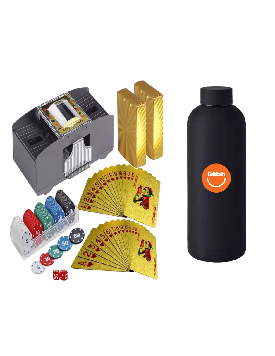 Foto 2 pulgar | Barajador Automático, 2 Pokar Set, 100 Fichas Y 2 Dados + Termo De Agua Güish