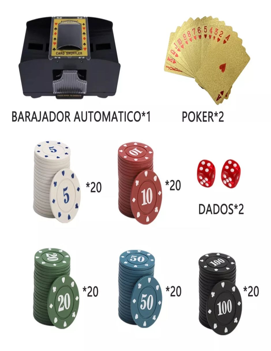 Foto 6 pulgar | Barajador Automático, 2 Pokar Set, 100 Fichas Y 2 Dados + Termo De Agua Güish