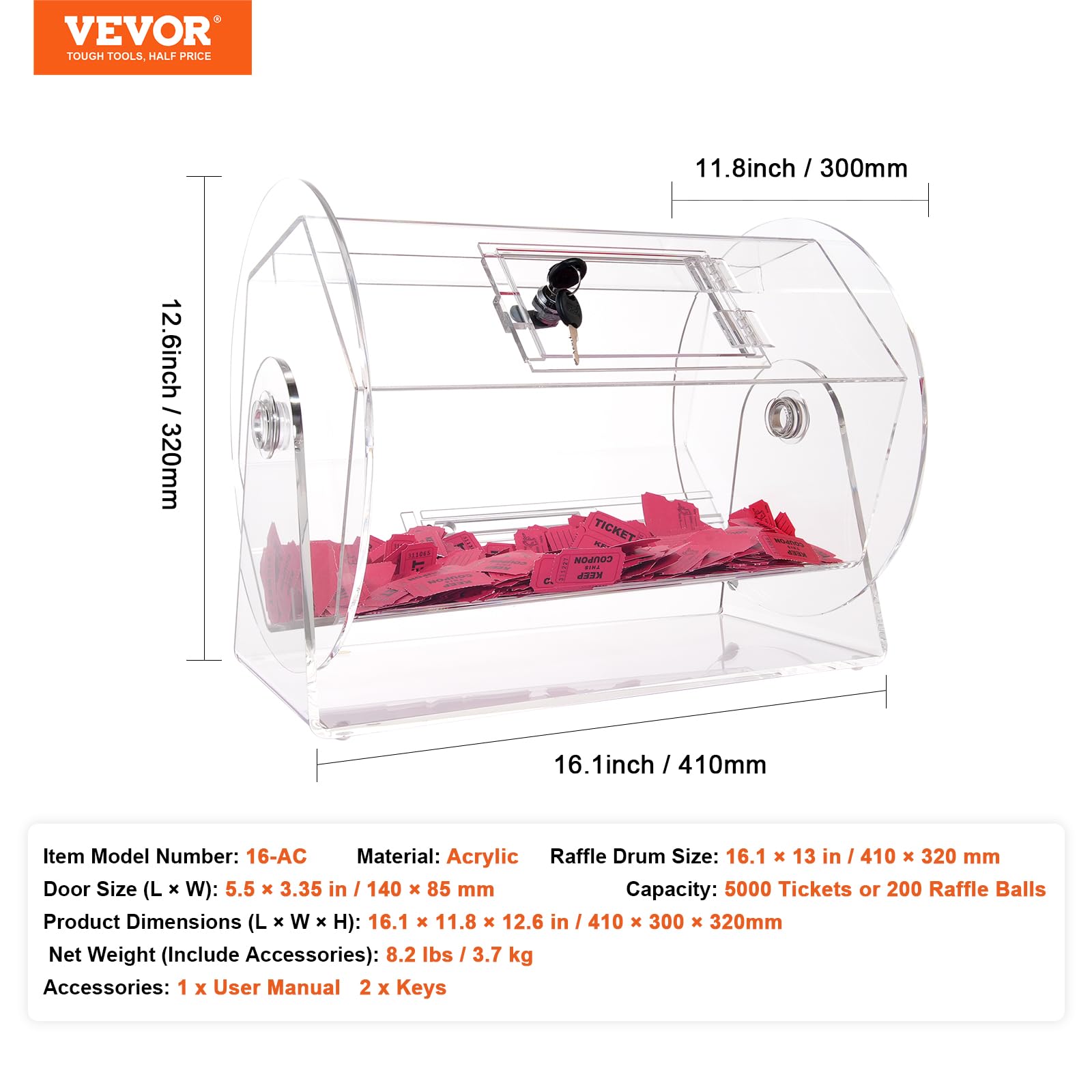 Foto 8 pulgar | Tambor Vevor Acrylic Professional Con 2 Llaves Para 5000 Entradas - Venta Internacional.