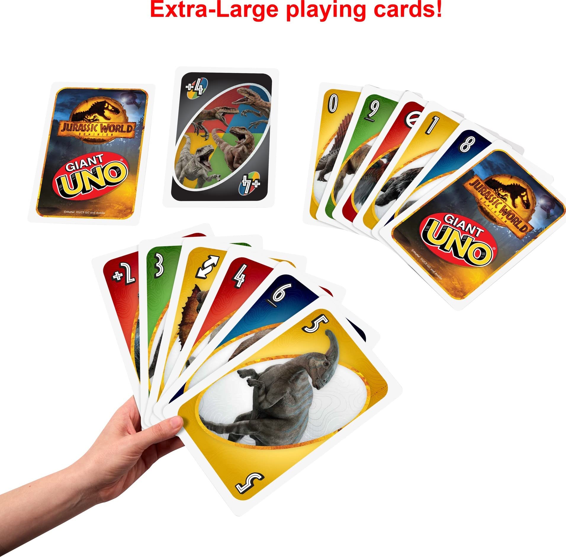 Foto 4 pulgar | Juego De Cartas Mattel Games Giant Uno Jurassic World 7+ Years - Venta Internacional.