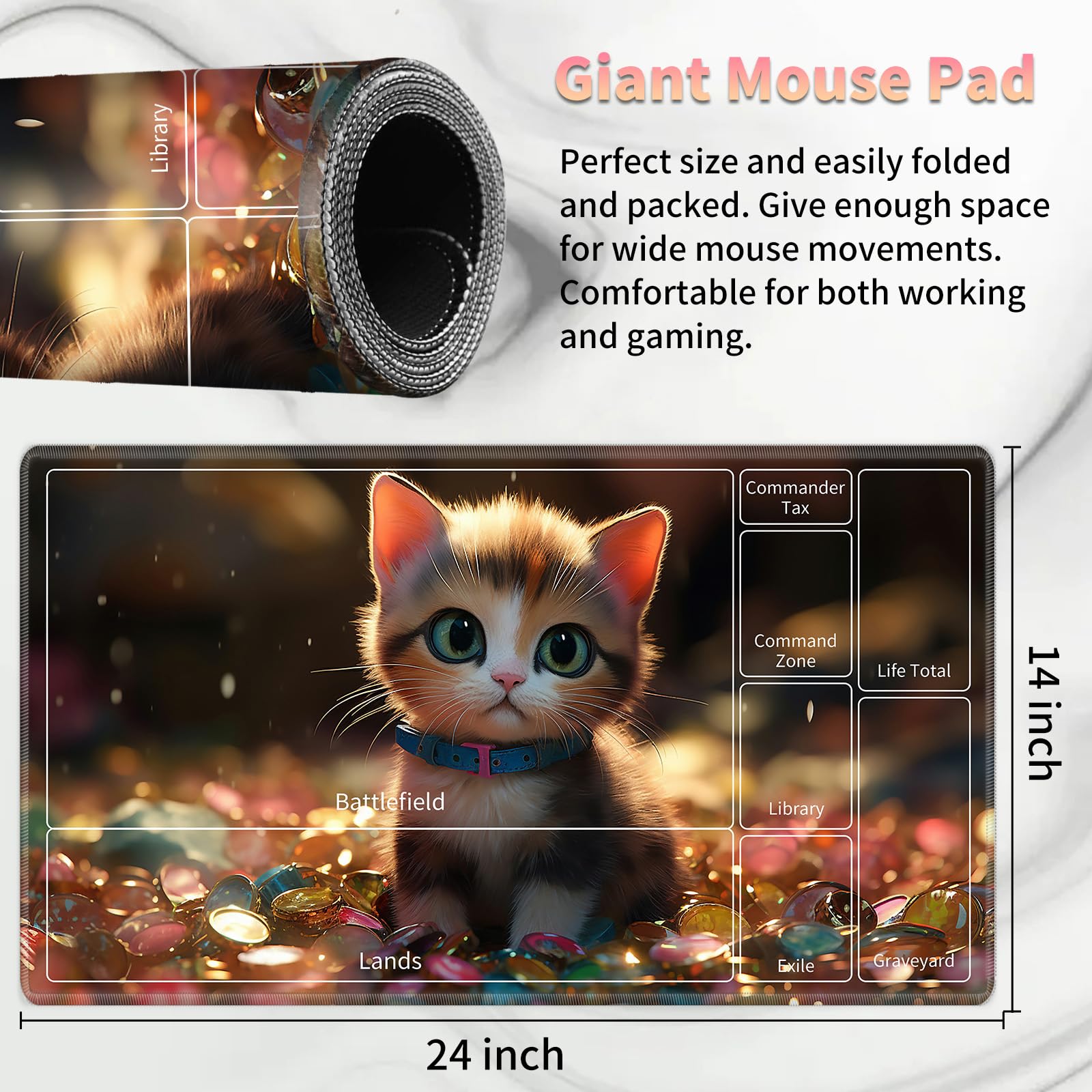 Foto 3 pulgar | Juego De Cartas Playmat Bvdikmi Cute Kawaii Cat 60 X 35 Cm Mtg Tcg - Venta Internacional.