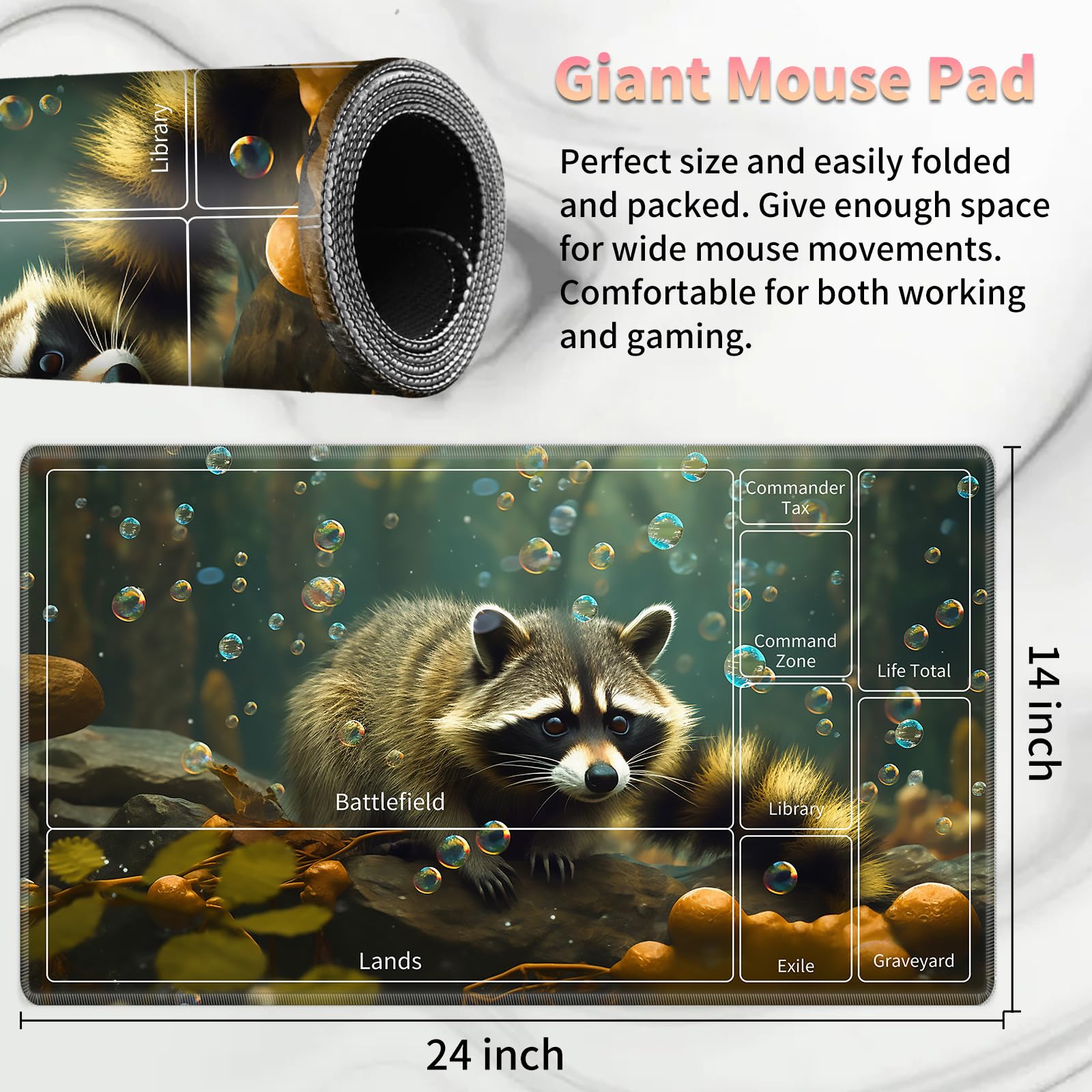 Foto 3 pulgar | Juego De Cartas Playmat Bvdikmi Magic Forest Raccoon 60 X 35 Cm - Venta Internacional.