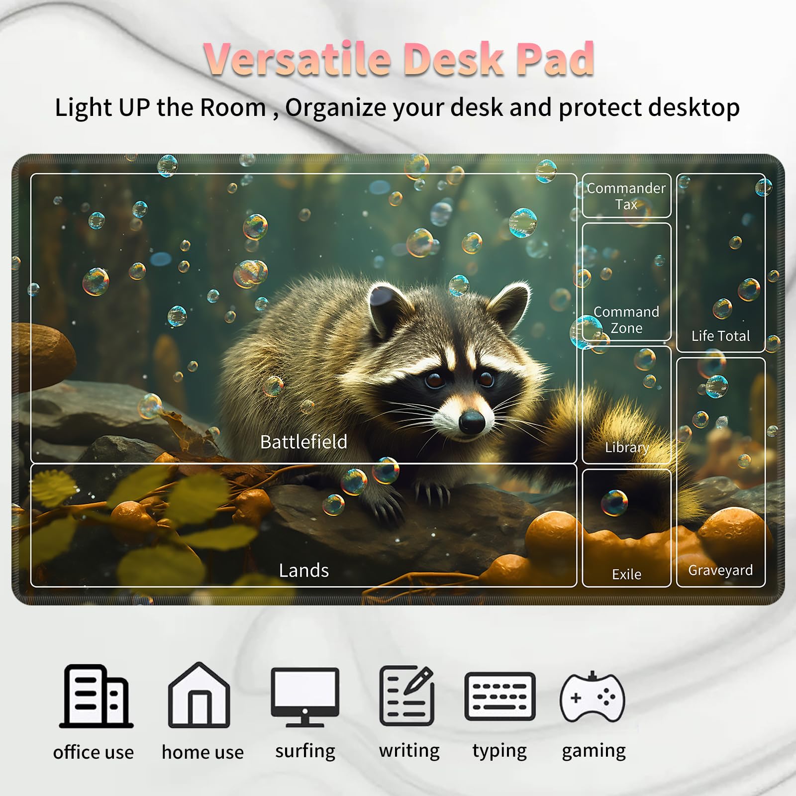 Foto 7 pulgar | Juego De Cartas Playmat Bvdikmi Magic Forest Raccoon 60 X 35 Cm - Venta Internacional.