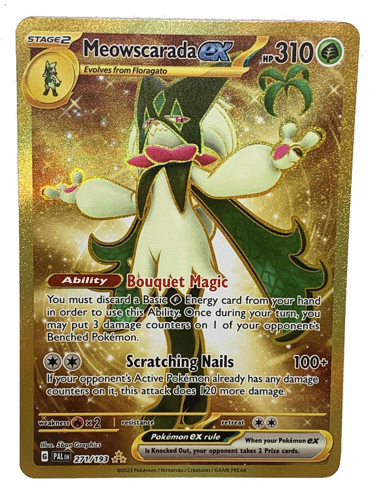 Tarjeta Coleccionable Pokémon Meowscarada Ex 271/193 Paldea Gold Secret - Venta Internacional