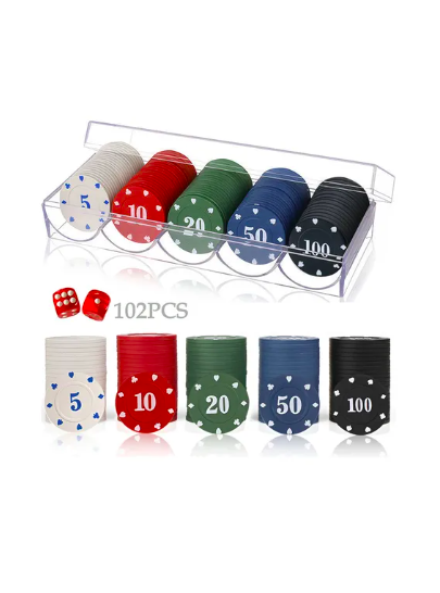 Foto 2 pulgar | 100 Fichas Poker 2 Dados Con Caja De Almacenamiento Plástico