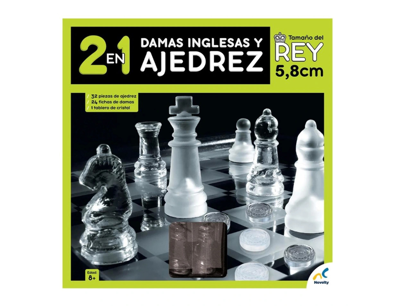 Ajedrez de Cristal y Damas Inglesas Novelty 2 en 1 de Lujo