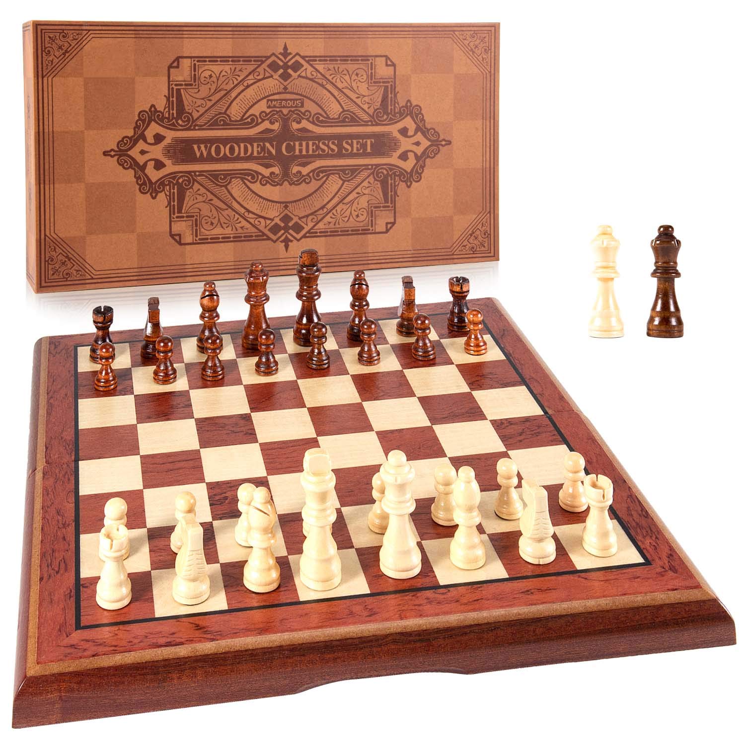 Juego de Ajedrez Amerous Magnético de Madera 15'' con 2 Reinas Adicionales - Venta Internacional