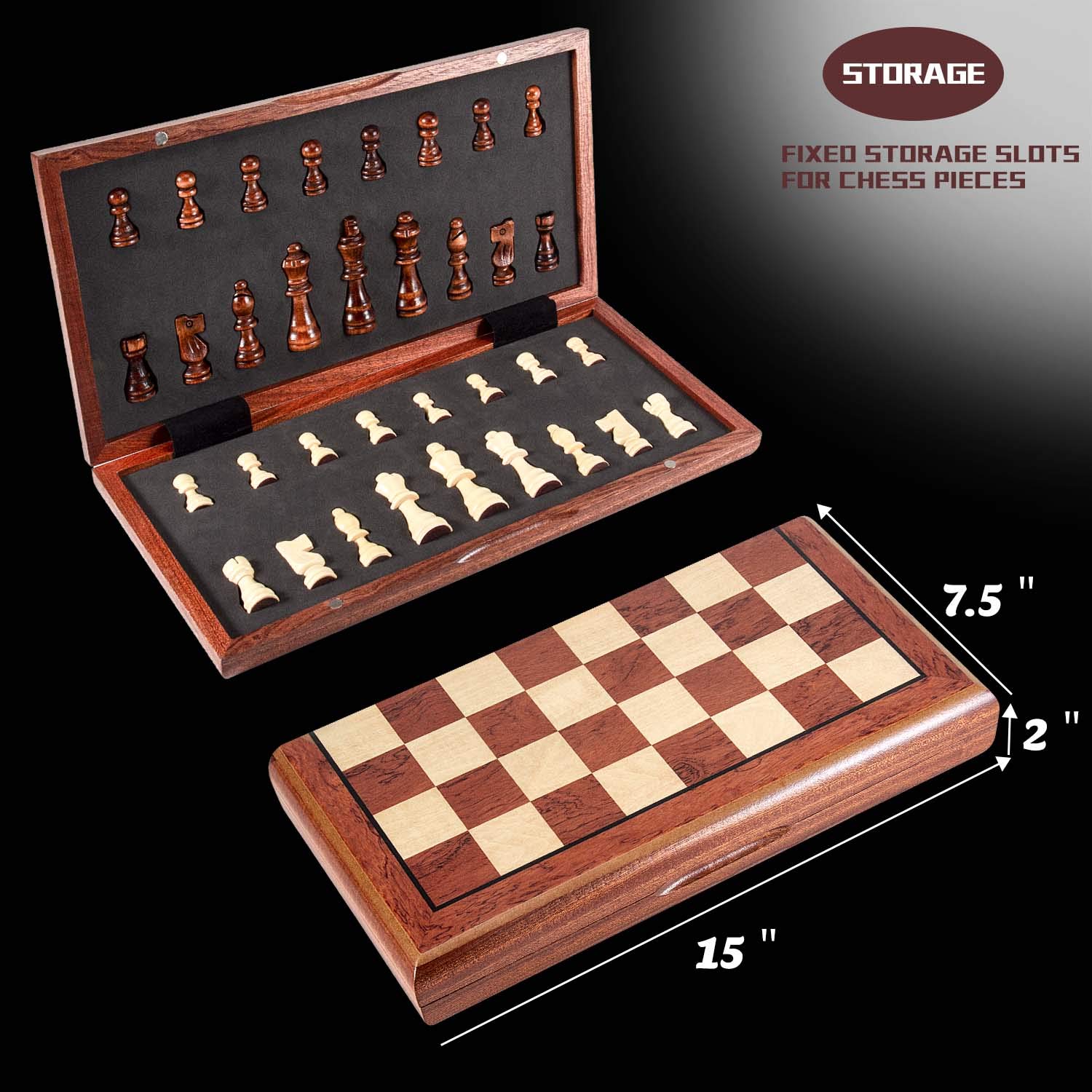Foto 4 pulgar | Juego de Ajedrez Amerous Magnético de Madera 15'' con 2 Reinas Adicionales - Venta Internacional