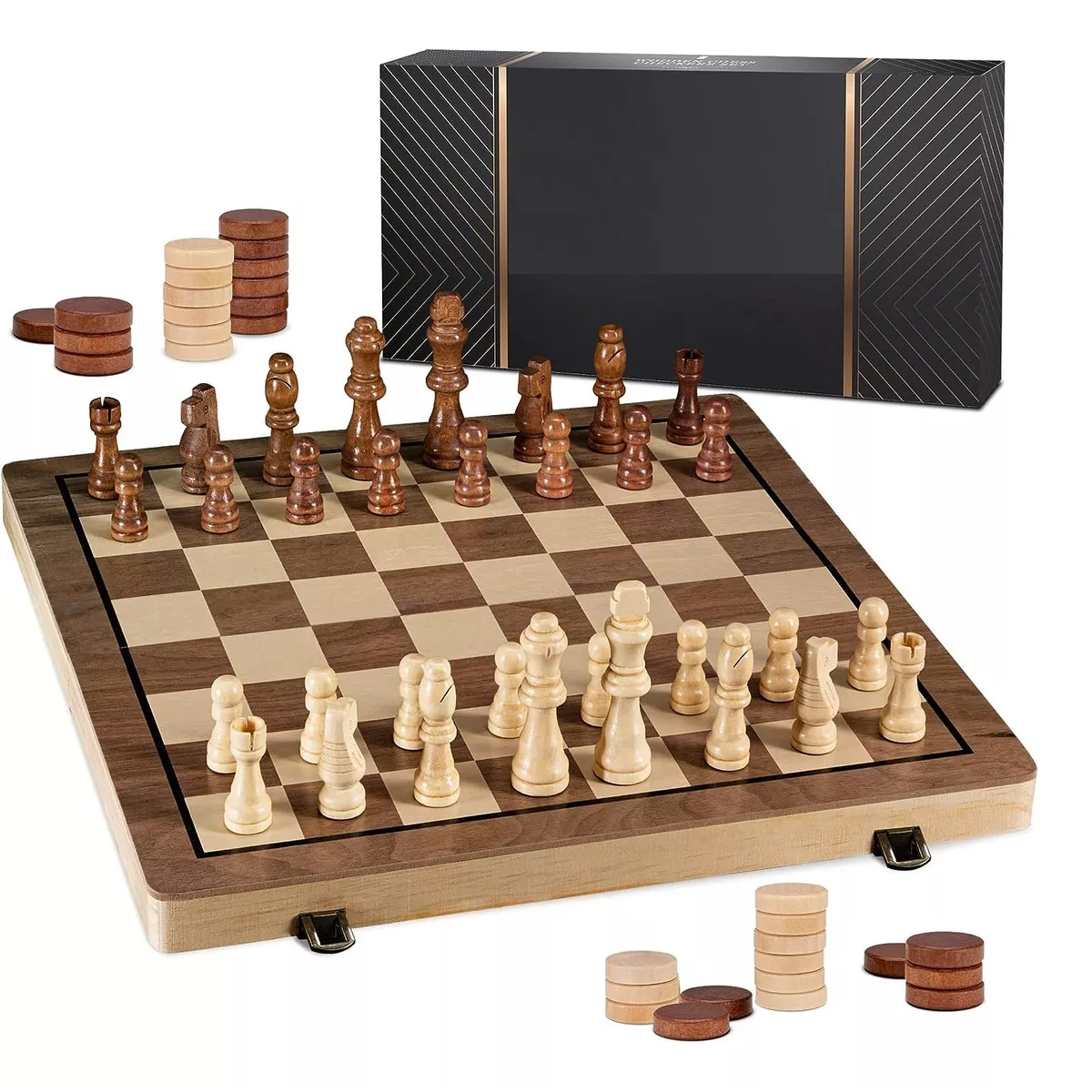 Juego De Ajedrez Y Damas Magnético Eo Safe Imports Esi-15058 Marron