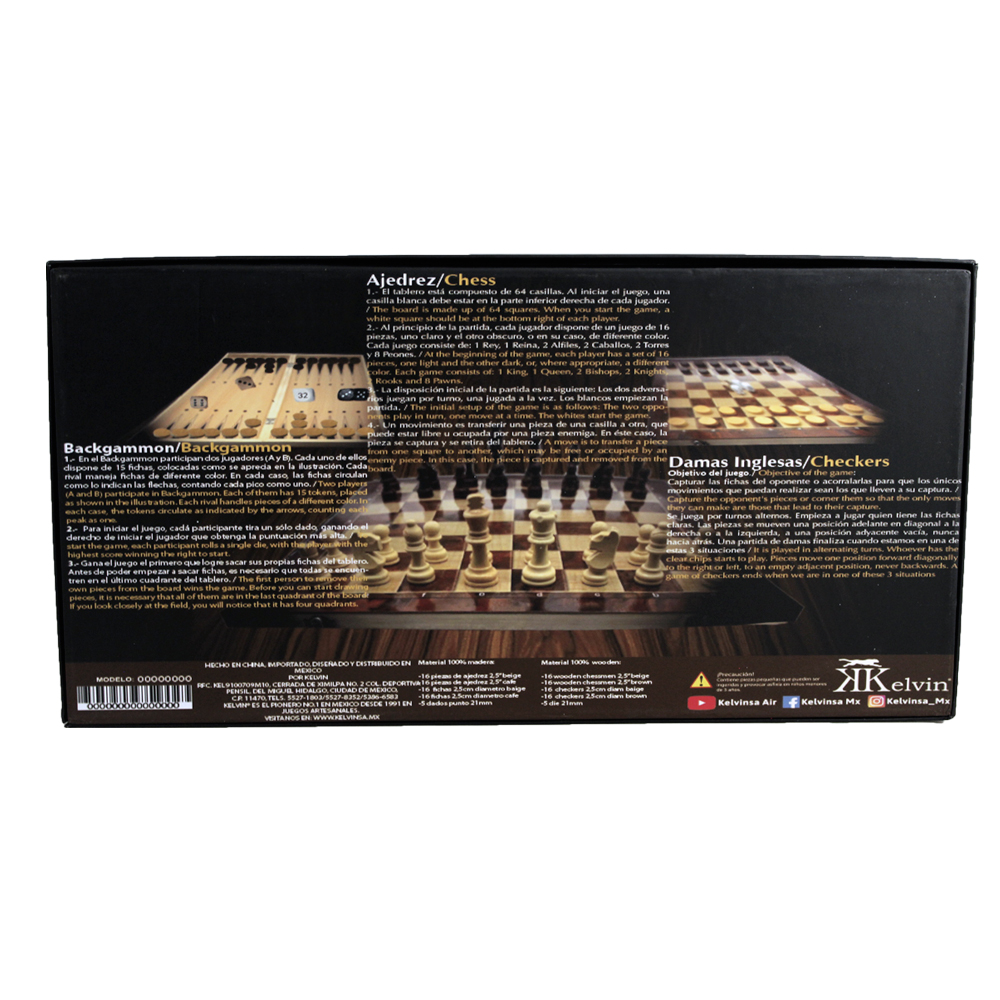 Foto 5 pulgar | Chess Set 3 En 1 Natural 45x45 Bc