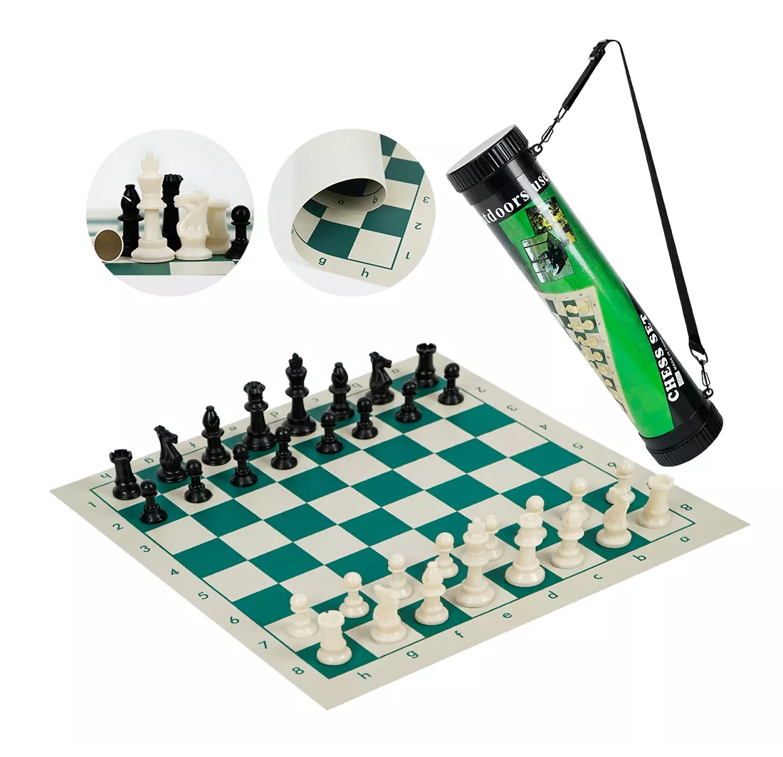 Foto 4 pulgar | Ajedrez Profesional Piezas Blancas Y Negras En Cubo, Verde