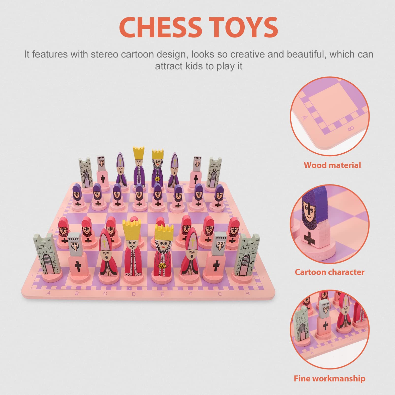 Foto 5 pulgar | Juego De Ajedrez Toyandona Con Dibujos Animados De Madera, Color Rosa, Para Niños Y Adultos - Venta Internacional.