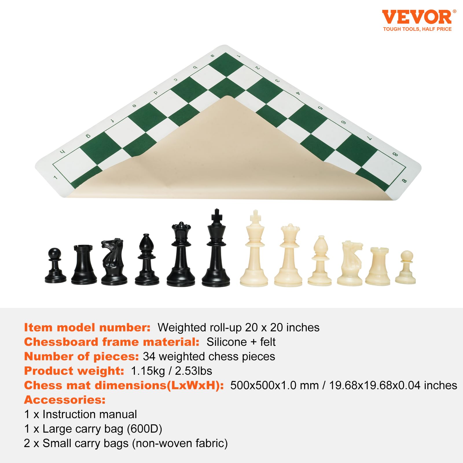Foto 7 | Juego De Ajedrez Vevor Tournament Enrollable De Silicona De 50 Cm Con Bolsa - Venta Internacional.