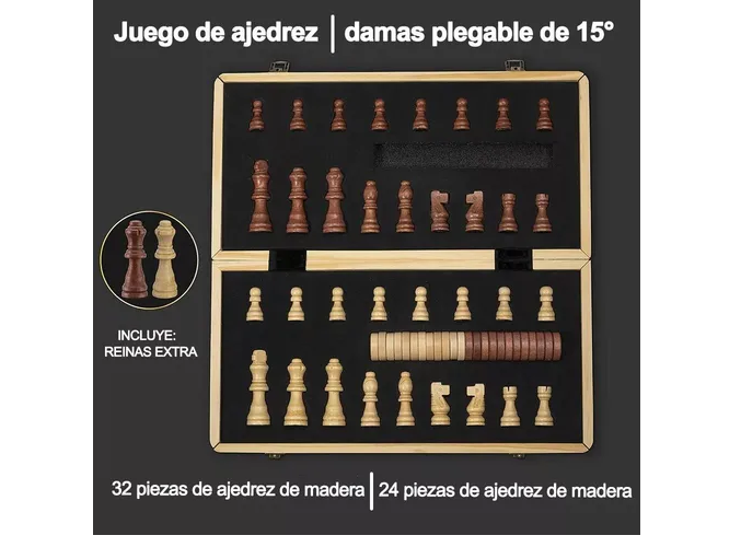 Foto 6 pulgar | Juego De Ajedrez Y Damas Magnético Xtellar De Madera 39x39 Cm, Estrategia Y Diversión Garantizadas