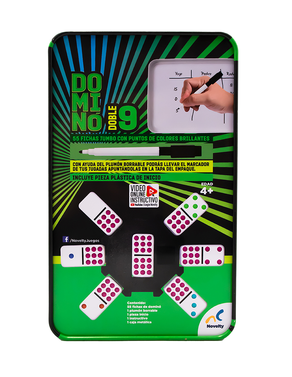Foto 5 pulgar | Dominó Doble 9 en Caja Metálica con 1 Plumón Novelty