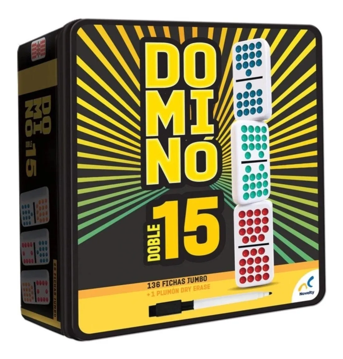 Dominó Doble 15 en Caja Metálica con 1 Plumón - Novelty