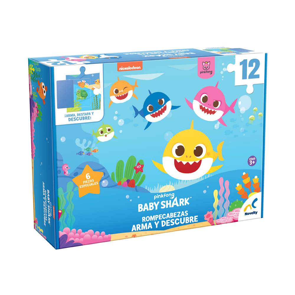 Rompecabezas Infantil Arma Y Descubre 12 Piezas Babyshark Caja De Cartón