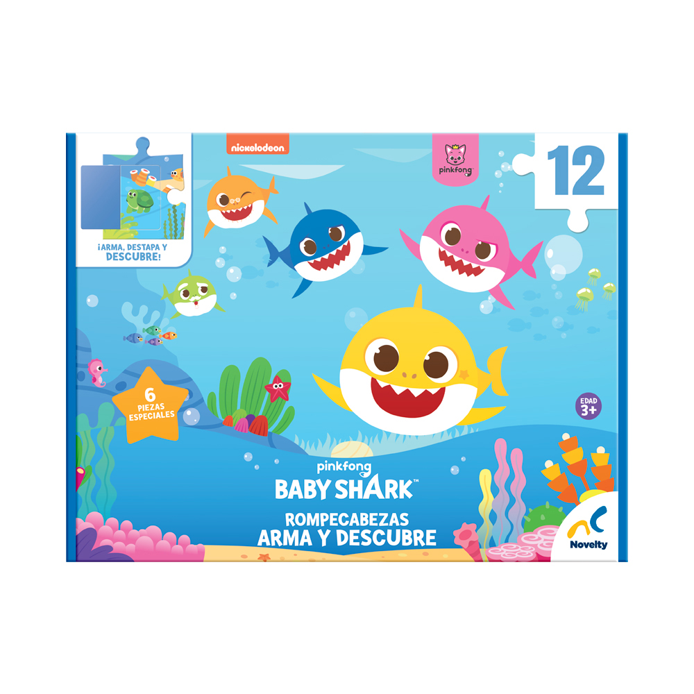 Foto 5 pulgar | Rompecabezas Infantil Arma Y Descubre 12 Piezas Babyshark Caja De Cartón