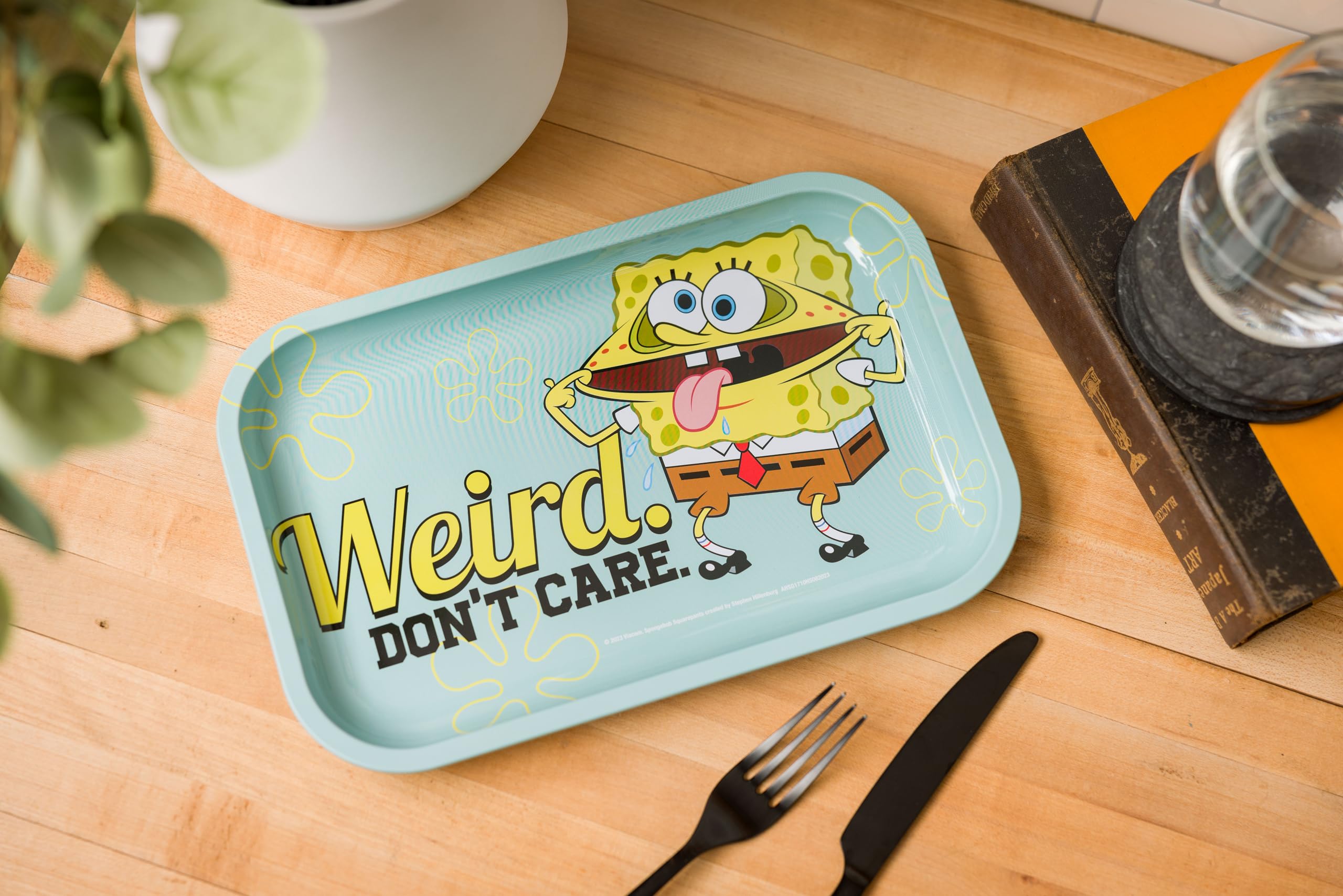 Foto 4 pulgar | Bandeja De Hojalata Plateada Con Forma De Búfalo, Bob Esponja, Weird Don't Care, 28,7 X 18,8 Cm - Venta Internacional.