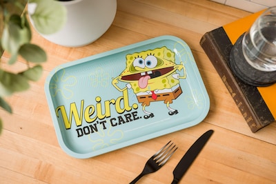 Foto 3 | Bandeja De Hojalata Plateada Con Forma De Búfalo, Bob Esponja, Weird Don't Care, 28,7 X 18,8 Cm - Venta Internacional.