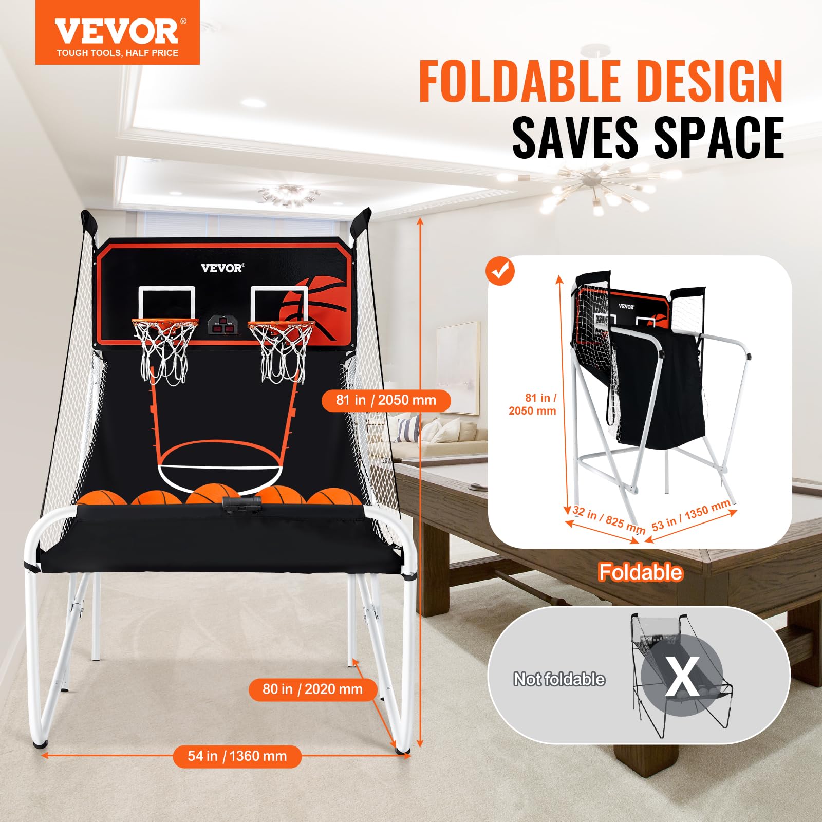 Foto 3 pulgar | Juego Arcade De Baloncesto Vevor Plegable Para 2 Jugadores Con 5 Pelotas - Venta Internacional.
