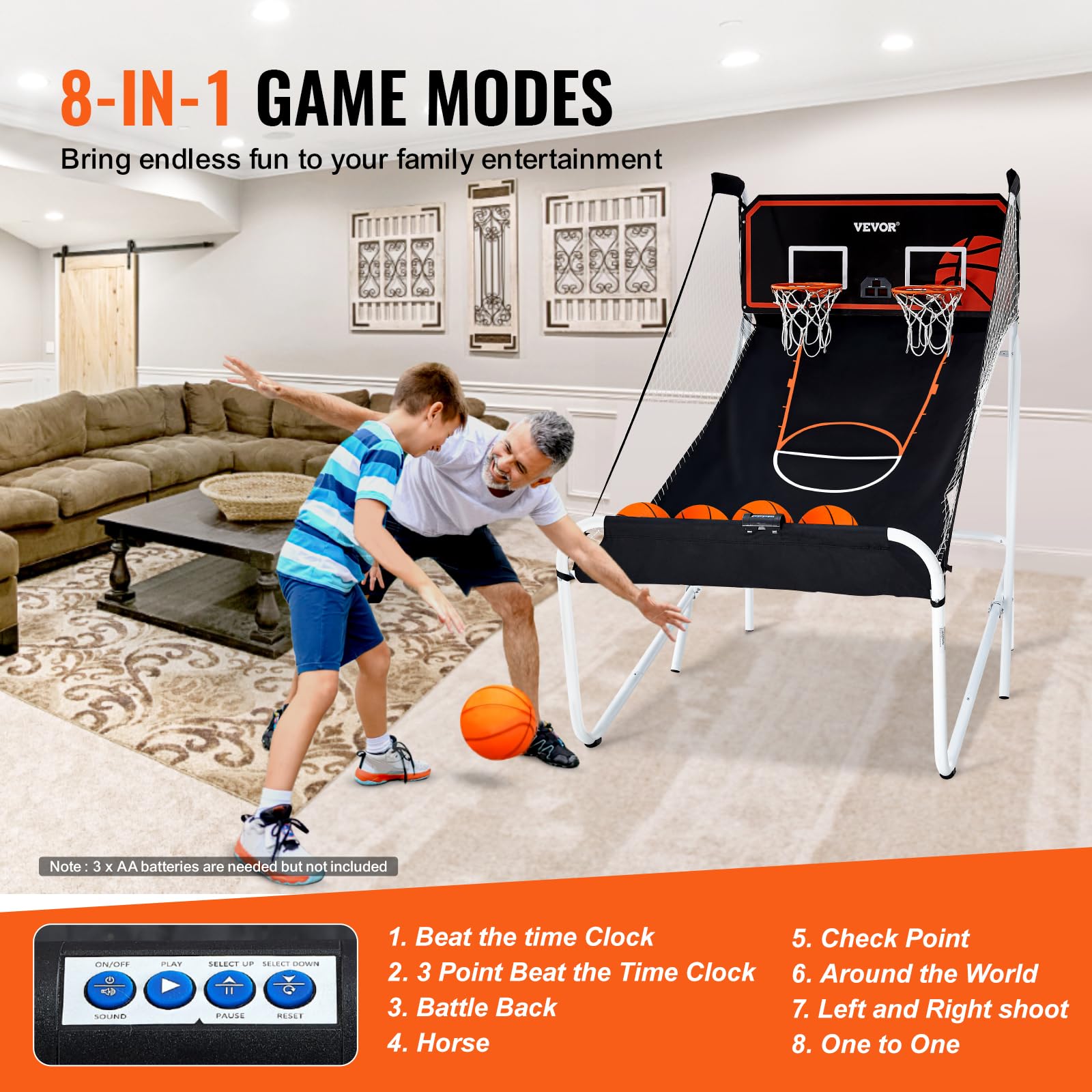 Foto 5 pulgar | Juego Arcade De Baloncesto Vevor Plegable Para 2 Jugadores Con 5 Pelotas - Venta Internacional.
