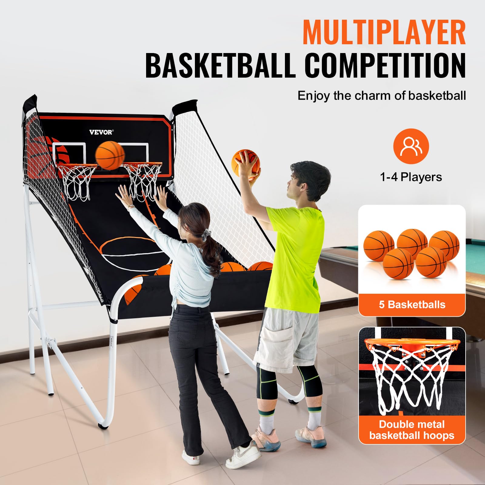 Foto 6 pulgar | Juego Arcade De Baloncesto Vevor Plegable Para 2 Jugadores Con 5 Pelotas - Venta Internacional.