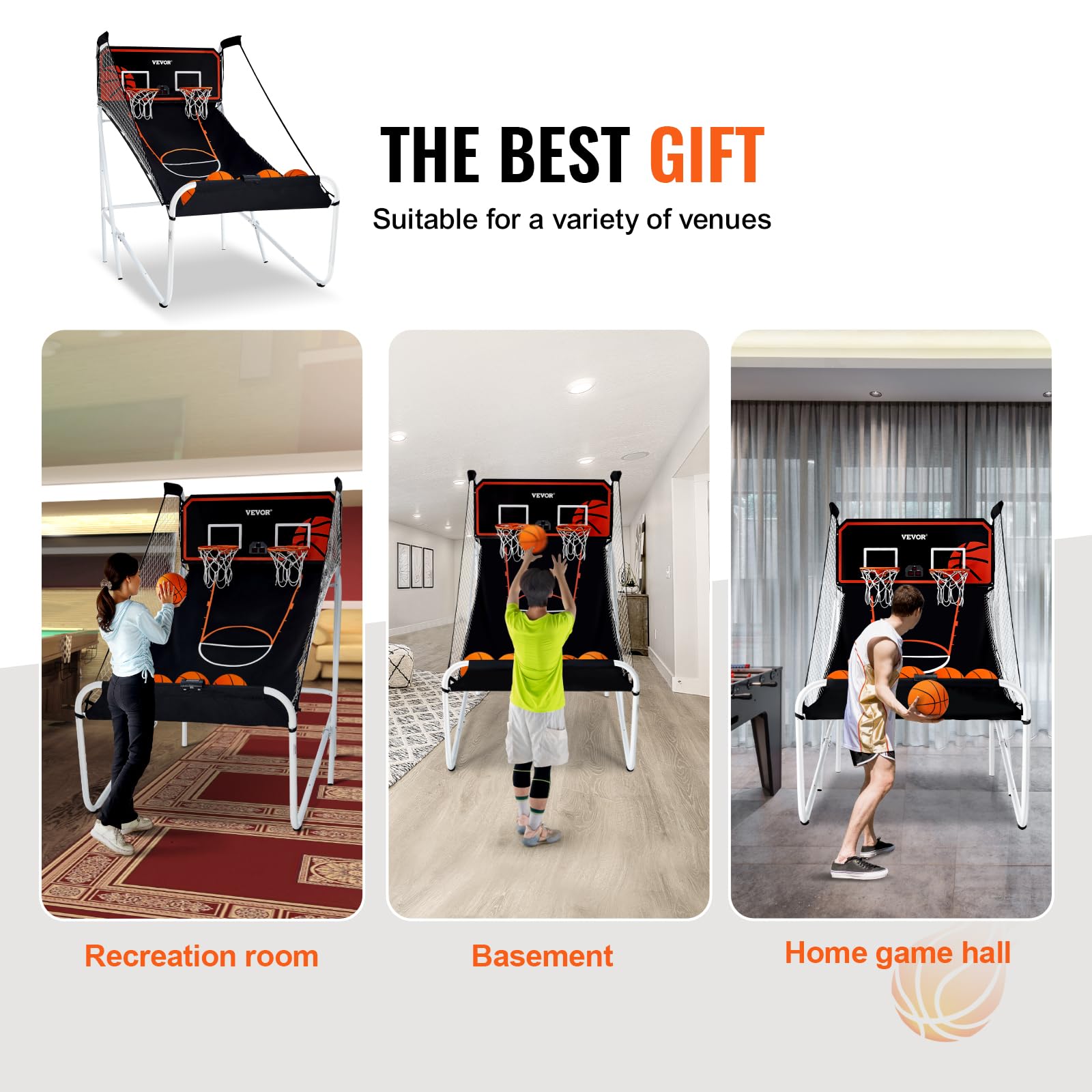 Foto 7 pulgar | Juego Arcade De Baloncesto Vevor Plegable Para 2 Jugadores Con 5 Pelotas - Venta Internacional.