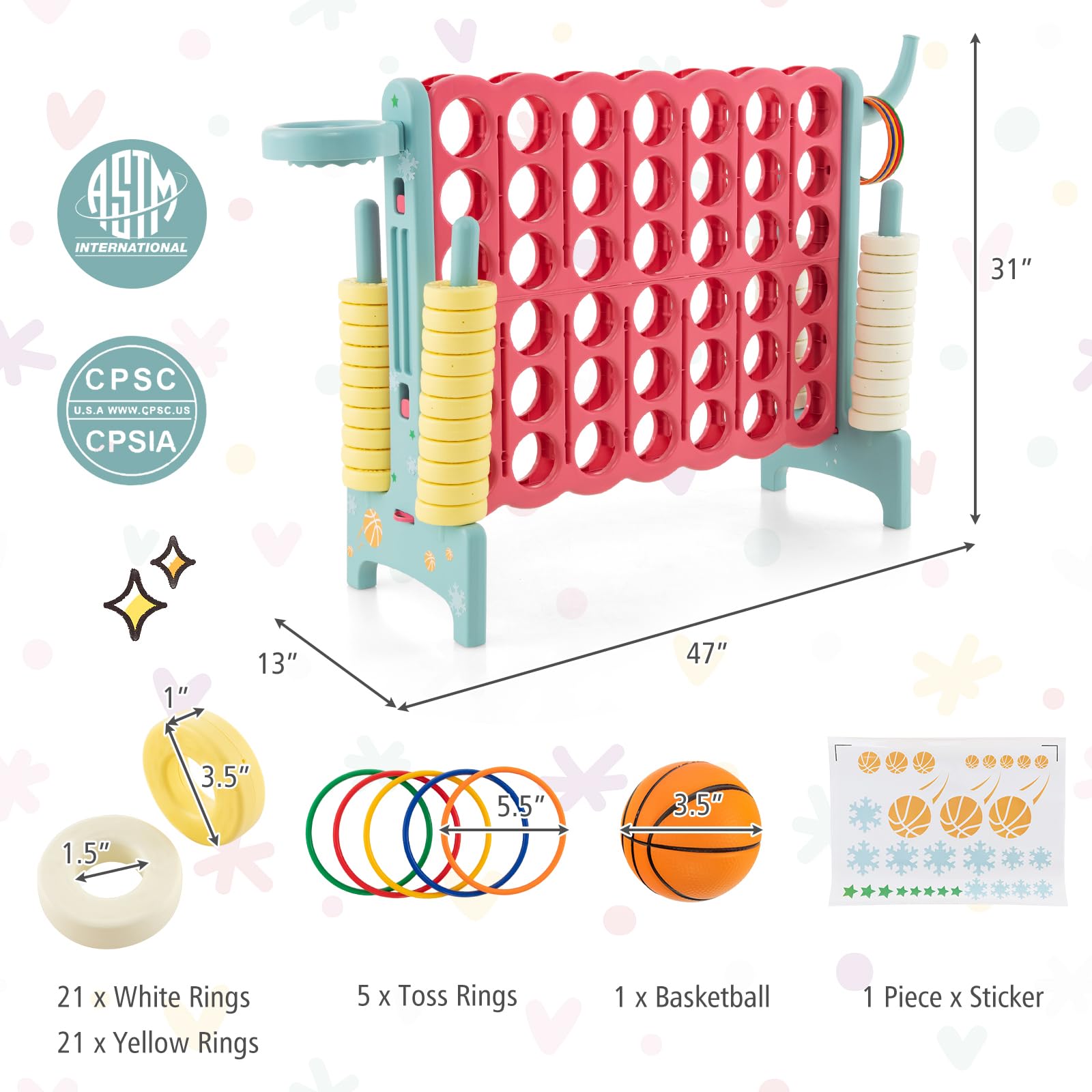 Foto 7 pulgar | Juego Gigante de Conecta 4 Costzon con Baloncesto - Venta Internacional