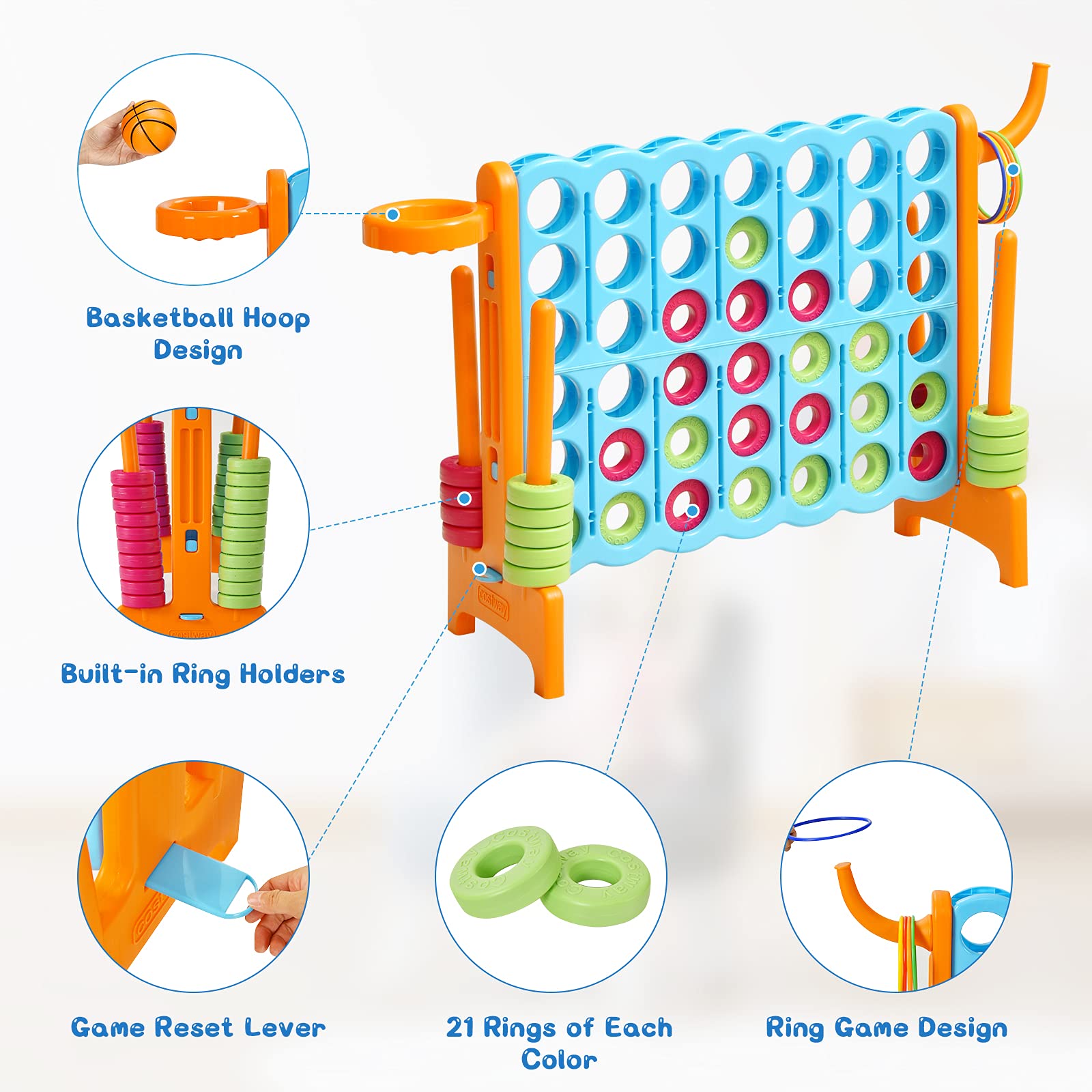 Foto 3 pulgar | Set De Juego Gigante Costway Jumbo 4 Para Anotar Con Aro De Baloncesto - Venta Internacional.