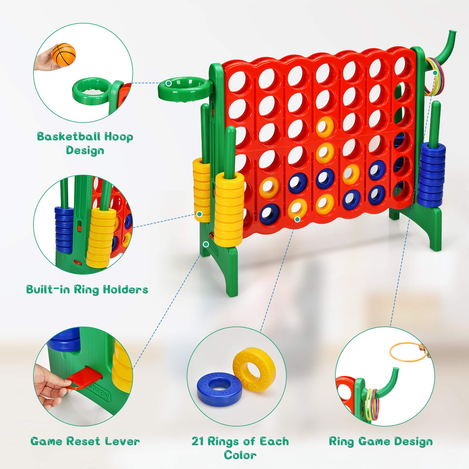 Foto 3 pulgar | Set De Juego Gigante Costway Jumbo 4 Para Anotar Con Aro De Baloncesto - Venta Internacional.