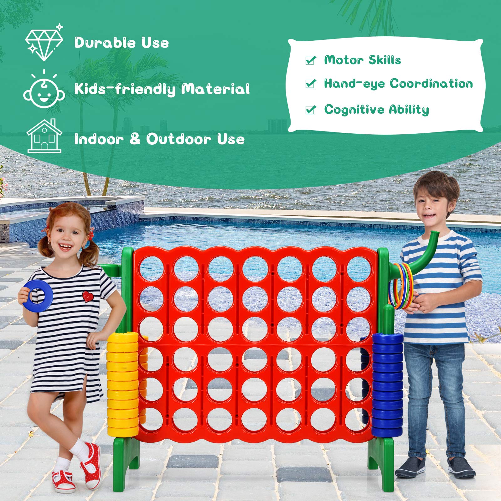 Foto 5 pulgar | Set De Juego Gigante Costway Jumbo 4 Para Anotar Con Aro De Baloncesto - Venta Internacional.