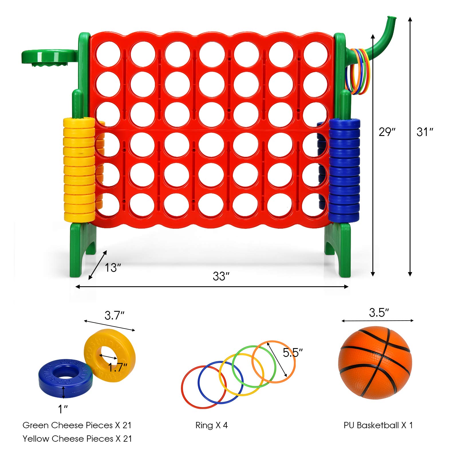 Foto 8 pulgar | Set De Juego Gigante Costway Jumbo 4 Para Anotar Con Aro De Baloncesto - Venta Internacional.
