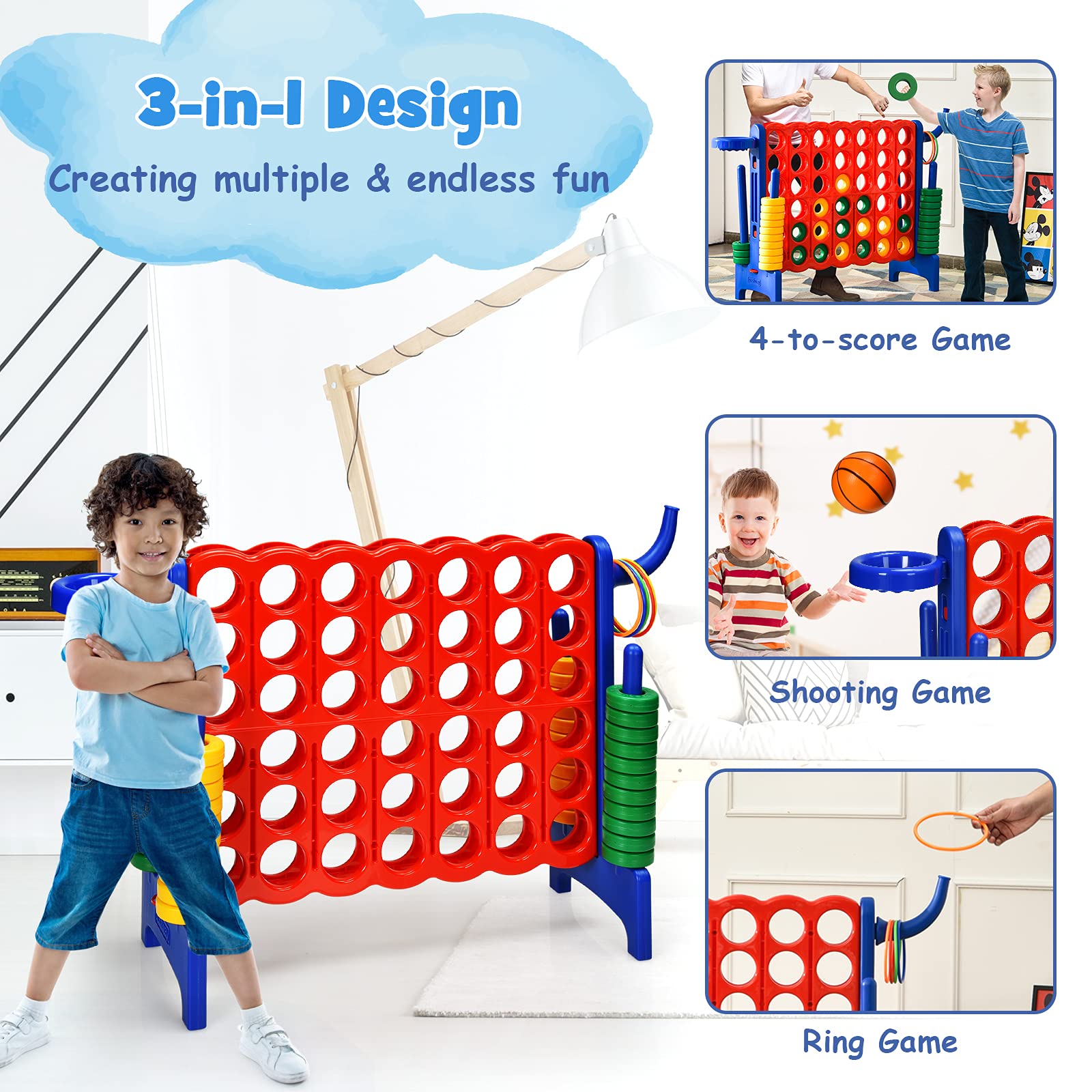 Foto 3 pulgar | Set De Juego Gigante Costway Jumbo 4 Para Anotar Con Aro De Baloncesto - Venta Internacional.