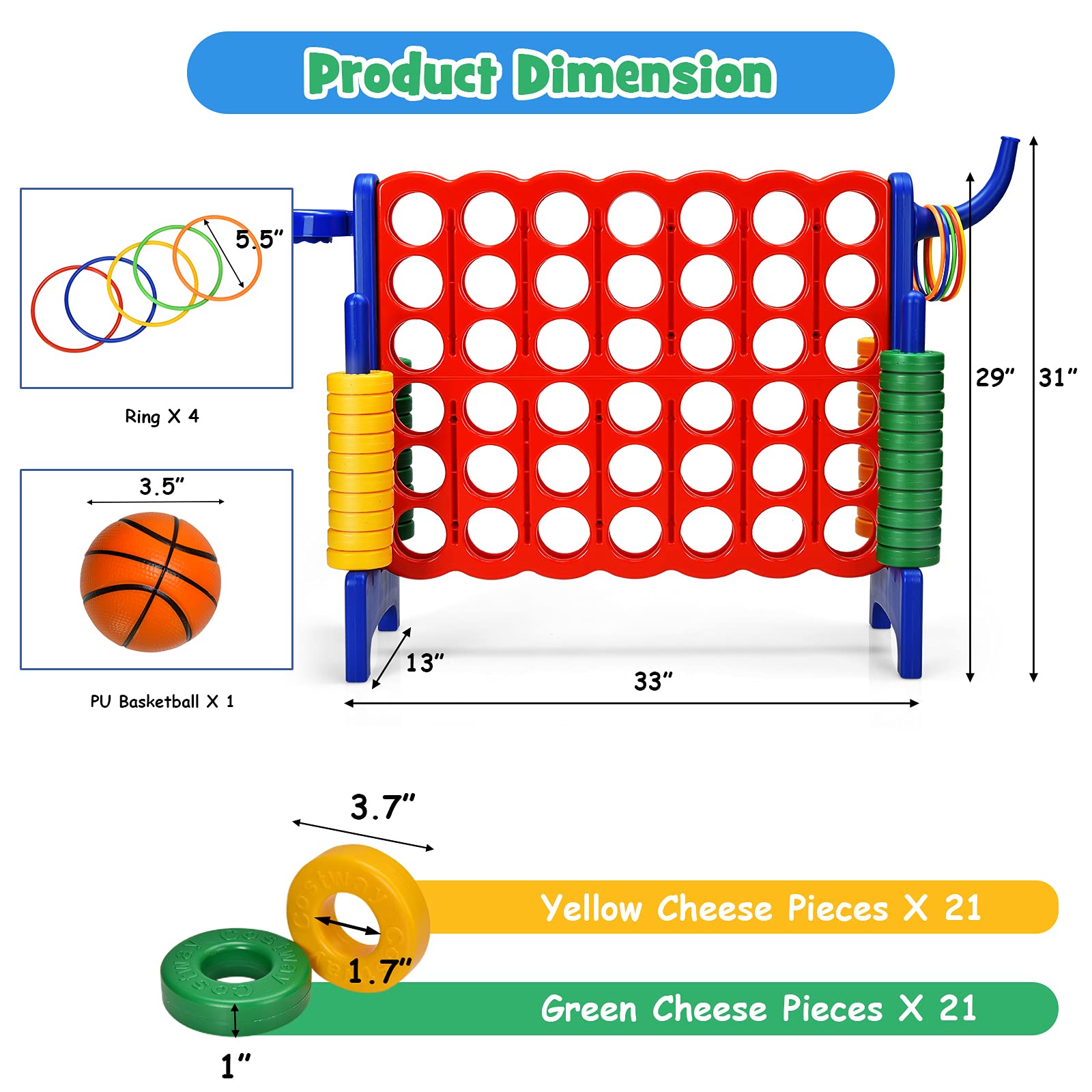 Foto 7 pulgar | Set De Juego Gigante Costway Jumbo 4 Para Anotar Con Aro De Baloncesto - Venta Internacional.