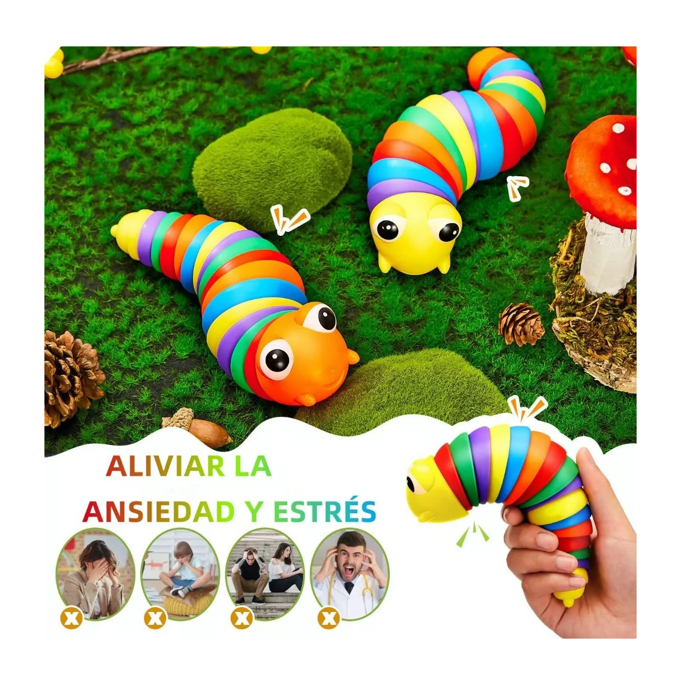 Foto 5 pulgar | Juguete Antiestres Sensoriales Oruga 2 Pcs Multicolor