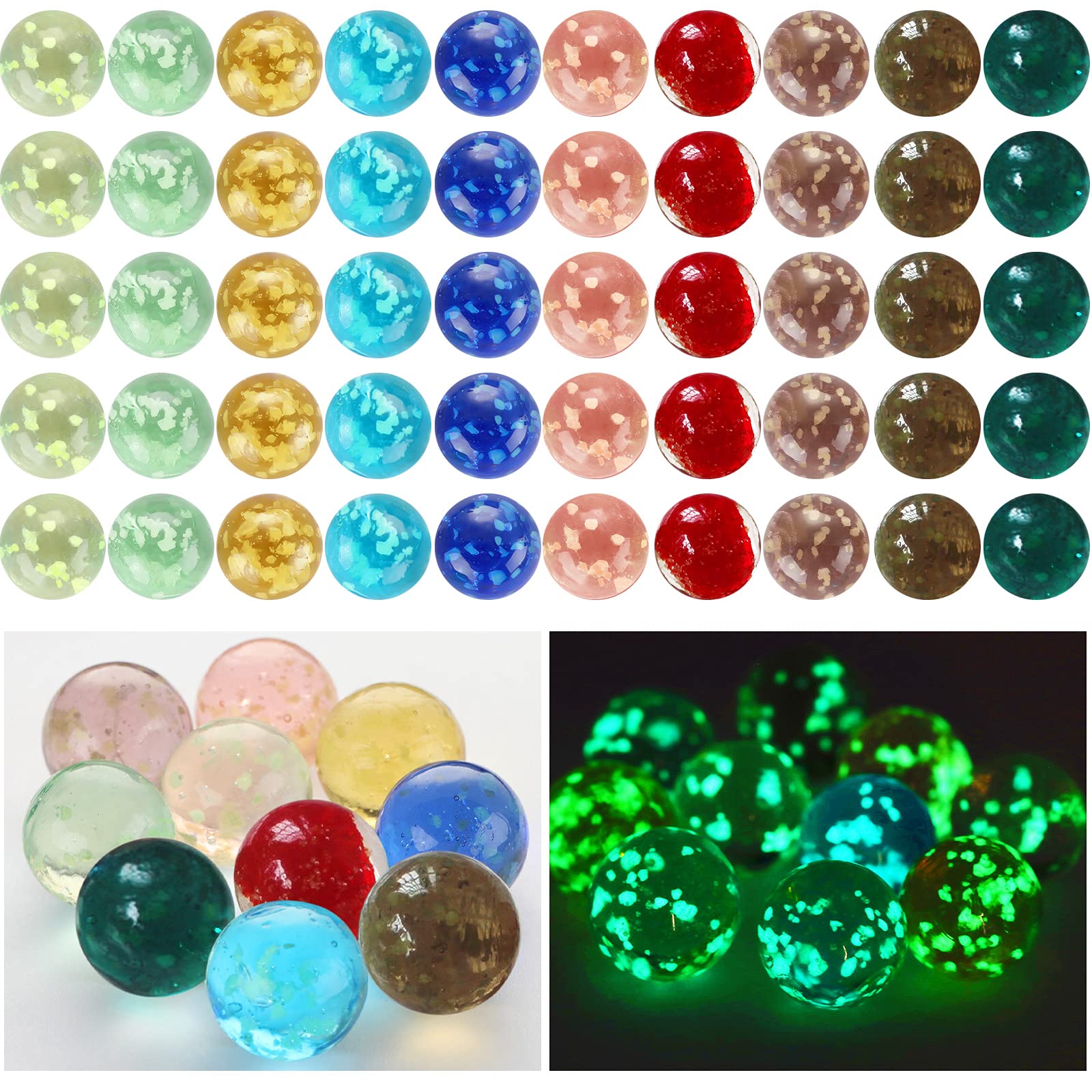 Foto 1 | Canicas de Cristal Skylety Brillan en la Oscuridad 50 Piezas de 10 Colores Diferentes - Venta Internacional