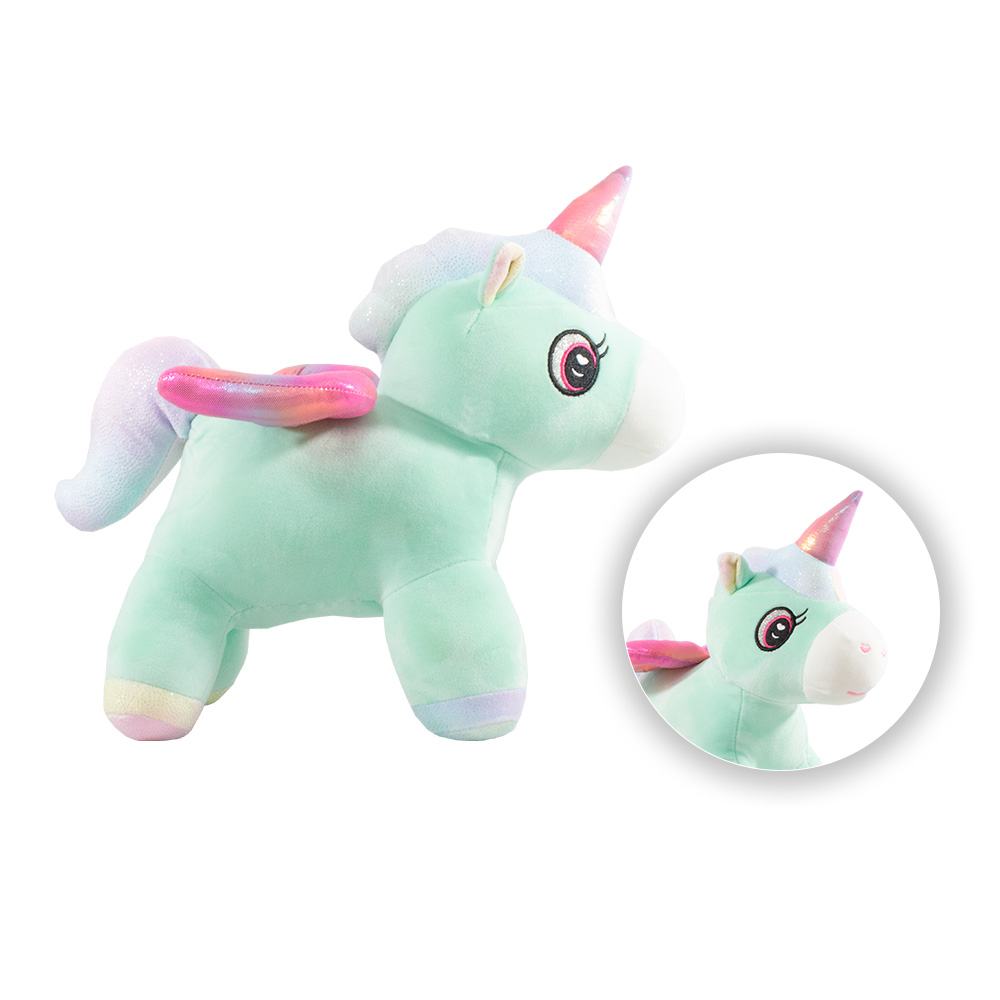 Foto 3 pulgar | Peluche de Unicornio Importadora La Merced color Verde Alitas y Cuerno Metálico de Felpa Suave