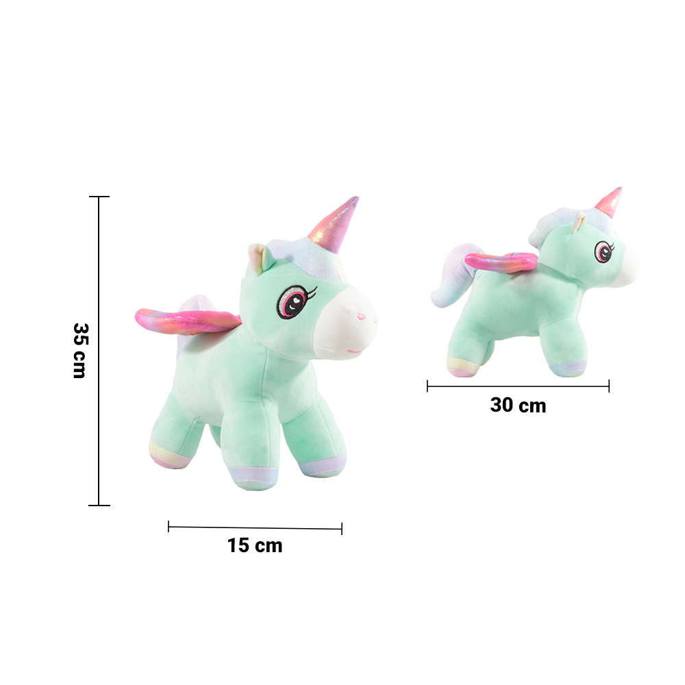 Foto 4 pulgar | Peluche de Unicornio Importadora La Merced color Verde Alitas y Cuerno Metálico de Felpa Suave