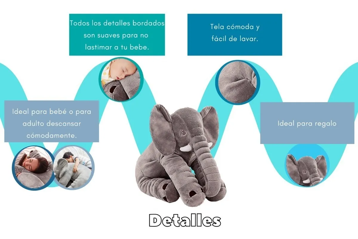 Foto 4 pulgar | Peluche De Elefante Grande Almohada 60cm