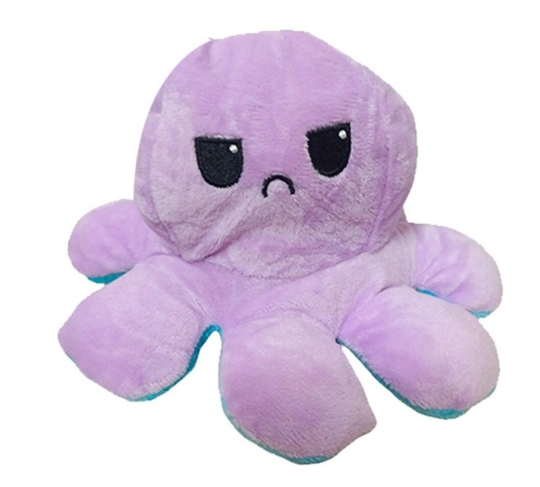 Peluche Funbu Pulpo Reversible Feliz Enojado Color Morado Azul