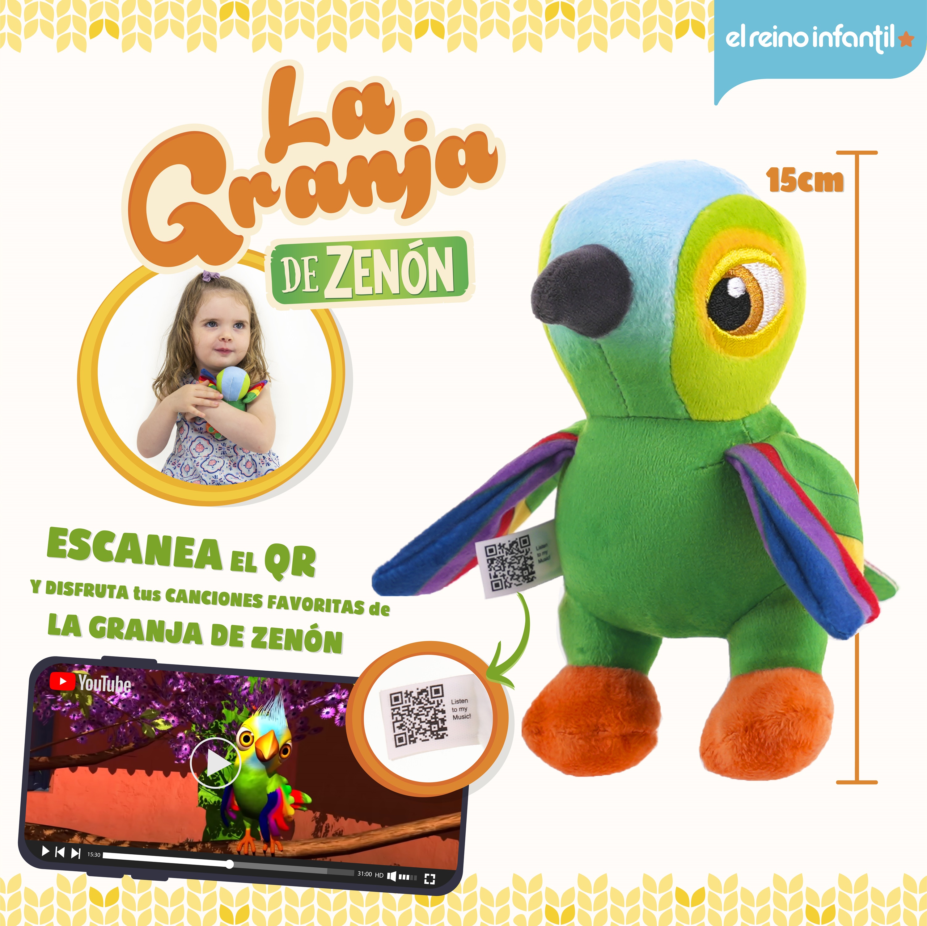 Foto 3 | Peluche La Granja de Zenón Loro Pepe Mis Primeros Pasos de 15 CM