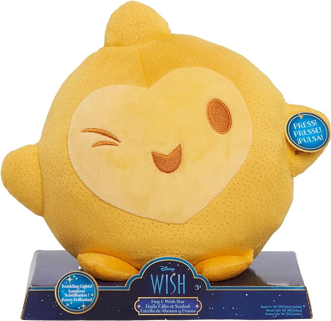 Disney Wish Hug & Wish Star - Estrella De Peluche Brillante De 10 Pulgadas, Luz Nocturna Relajante, Juguetes Pa