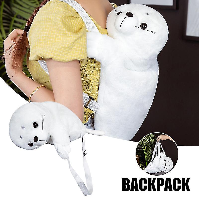 Foto 3 pulgar | Venta Internacional - Mochila de Peluche Cute Seal Blanca 50 cm