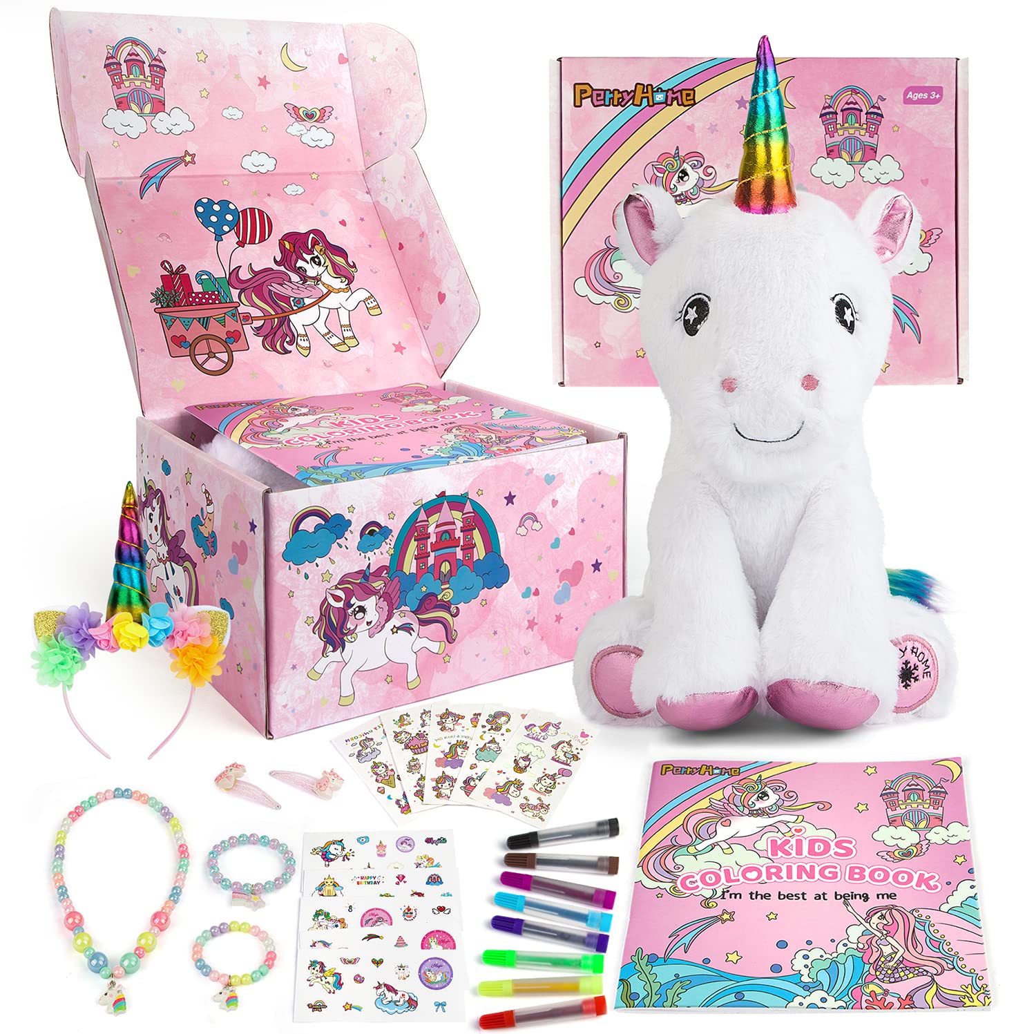 Foto 2 pulgar | Venta Internacional - Set De Regalo Perryhome Unicorn Para Niñas Con Peluche, Libro Para Colorear