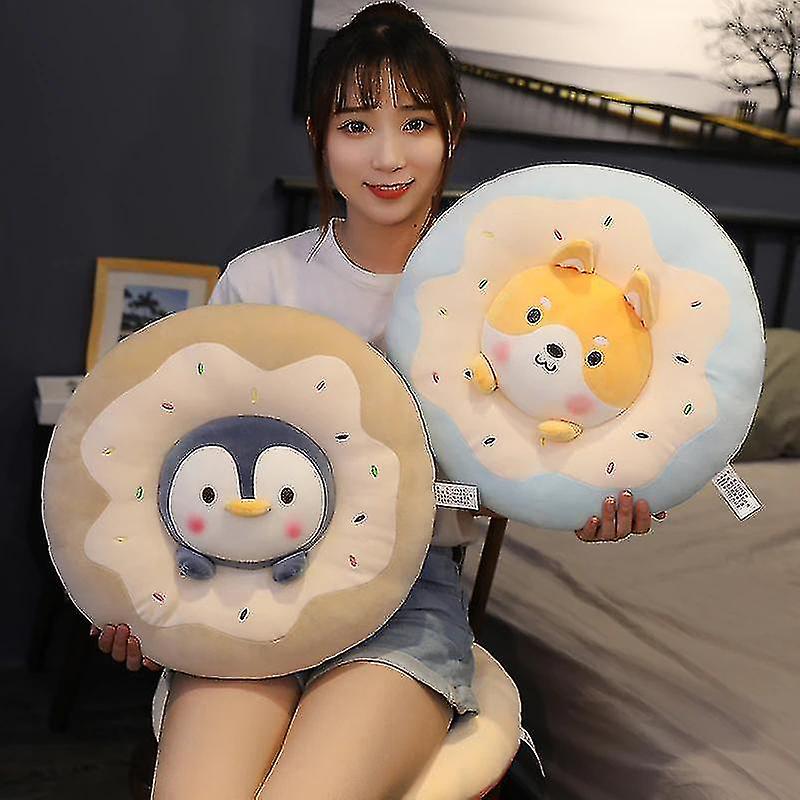 Foto 5 pulgar | Venta Internacional - Almohada De Felpa Con Forma Redonda De Rosquillas, 40 Cm, Forma Redonda, Pingüino Shiba Inu Rabbi